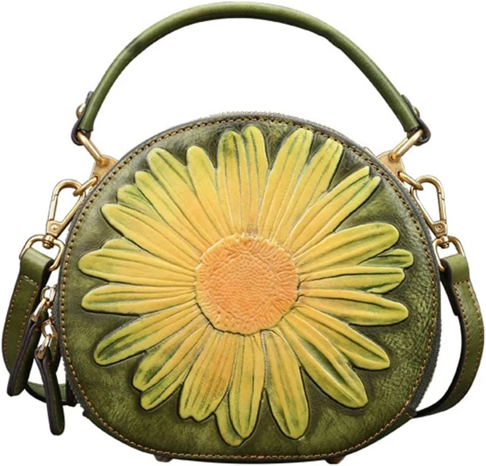 Genuine Leather Embossing Handbags for Women Vintage Cross-body Shoulder Purse Top Handle Retro Satchel Bags