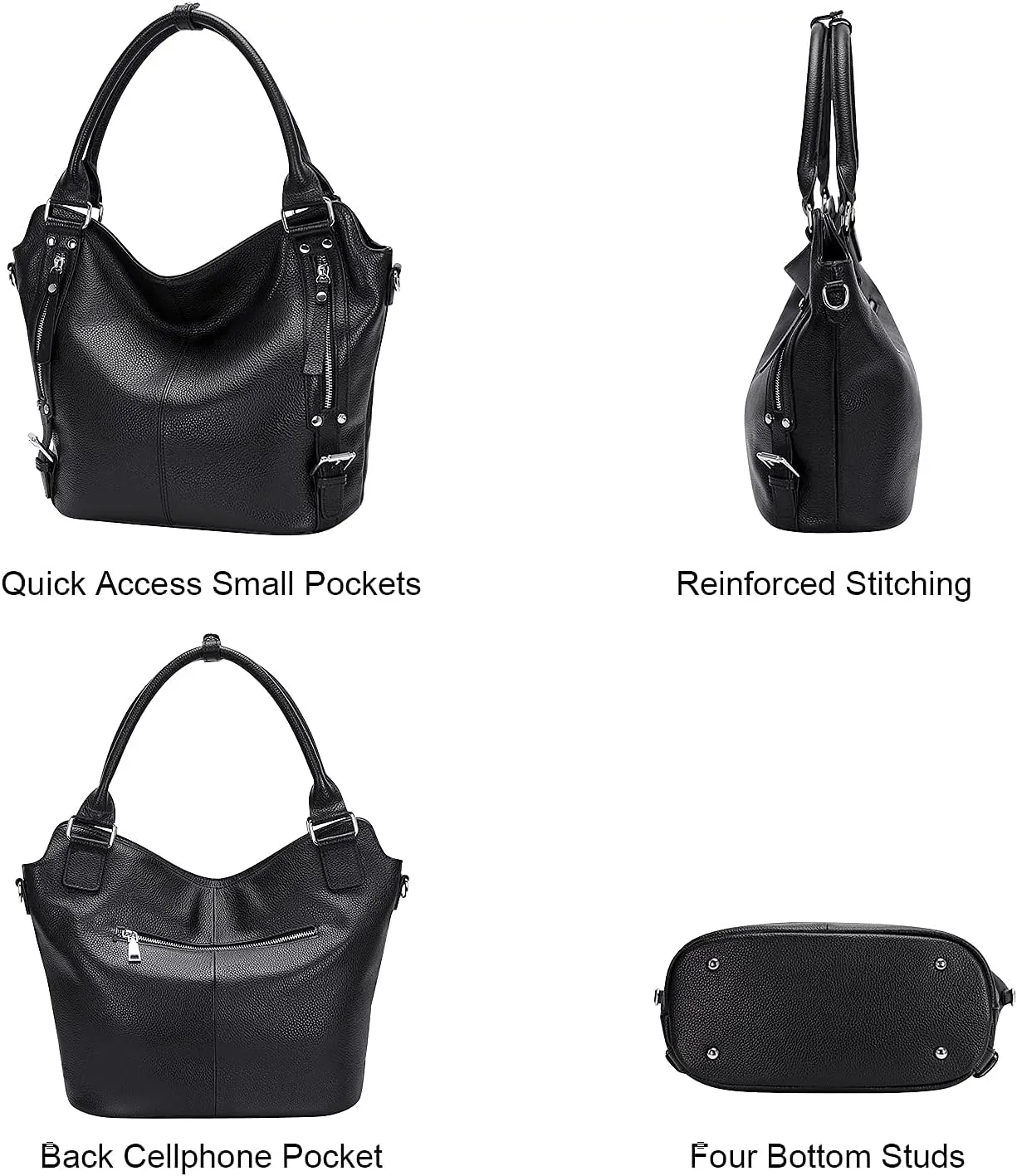 Genuine Leather Handbags for Women Hobo Shoulder Bag Ladies Leather Tote Bag(O172E Black)