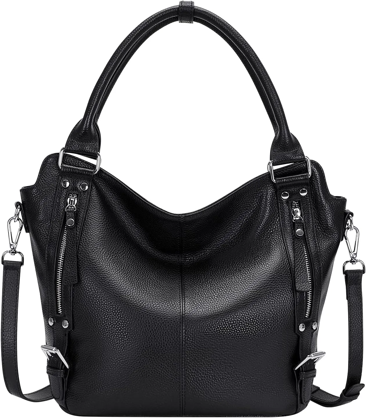 Genuine Leather Handbags for Women Hobo Shoulder Bag Ladies Leather Tote Bag(O172E Black)