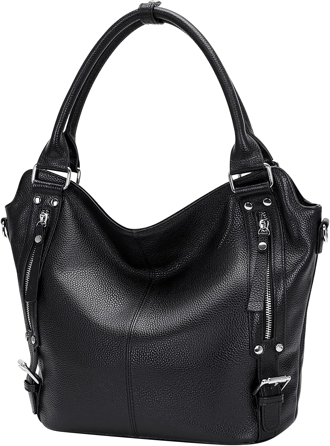 Genuine Leather Handbags for Women Hobo Shoulder Bag Ladies Leather Tote Bag(O172E Black)