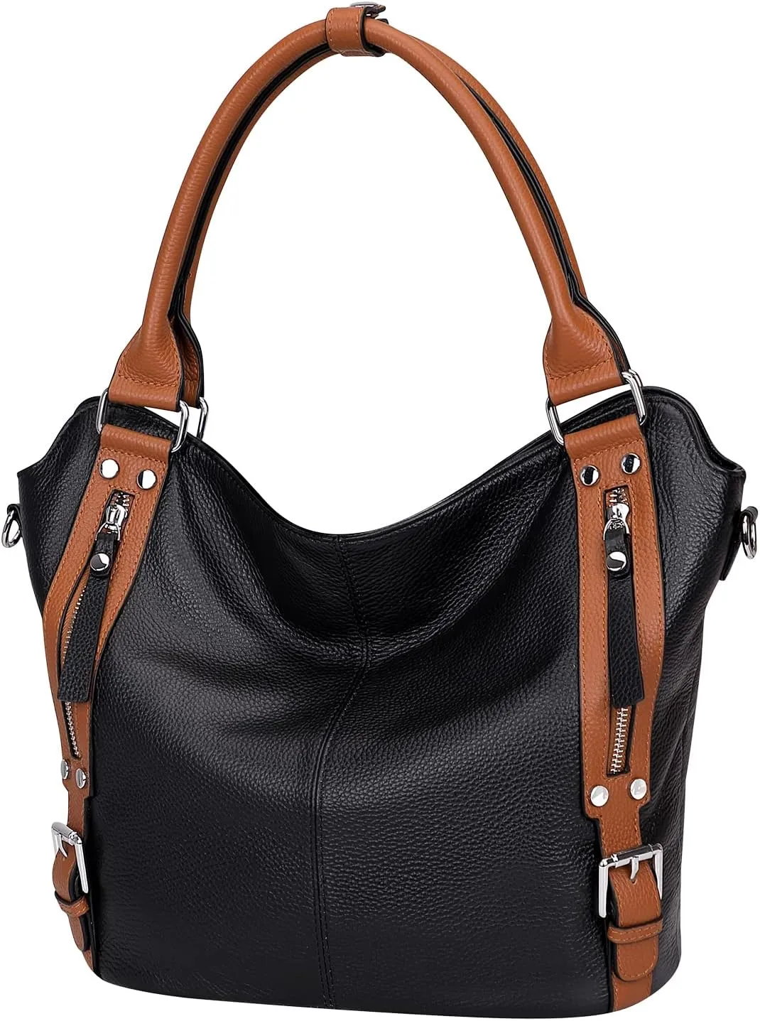 Genuine Leather Handbags for Women Hobo Shoulder Bag Ladies Leather Tote Bag(O172E Black)