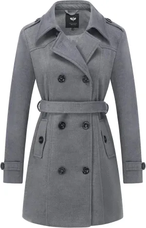 GGleaf Women's Classic Double Breasted Pea Coat Winter Mid-Long Slim Trench Coat with Belt