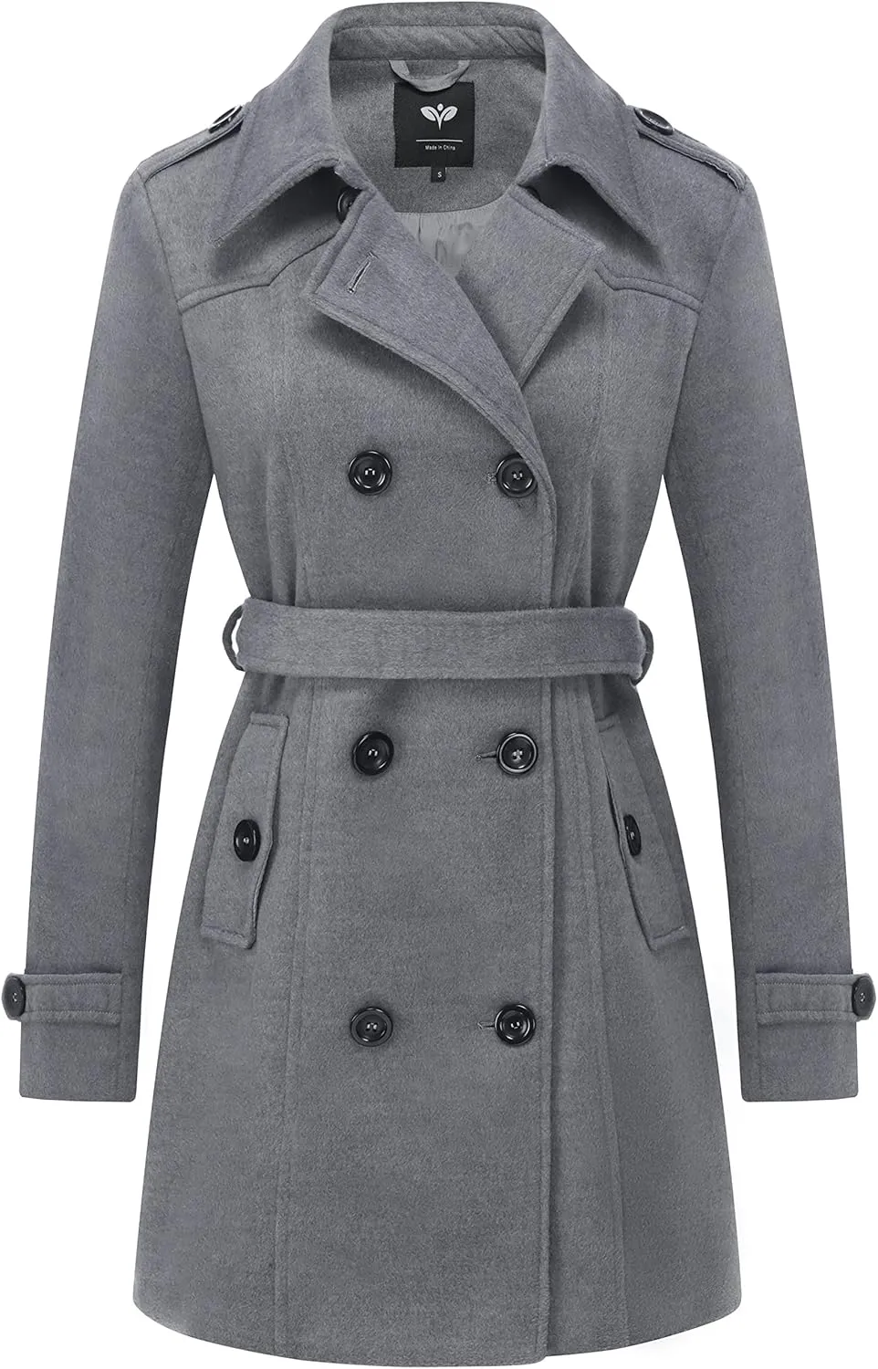 GGleaf Women's Classic Double Breasted Pea Coat Winter Mid-Long Slim Trench Coat with Belt