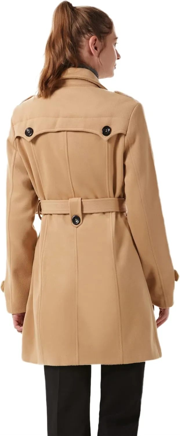 GGleaf Women's Classic Double Breasted Pea Coat Winter Mid-Long Slim Trench Coat with Belt