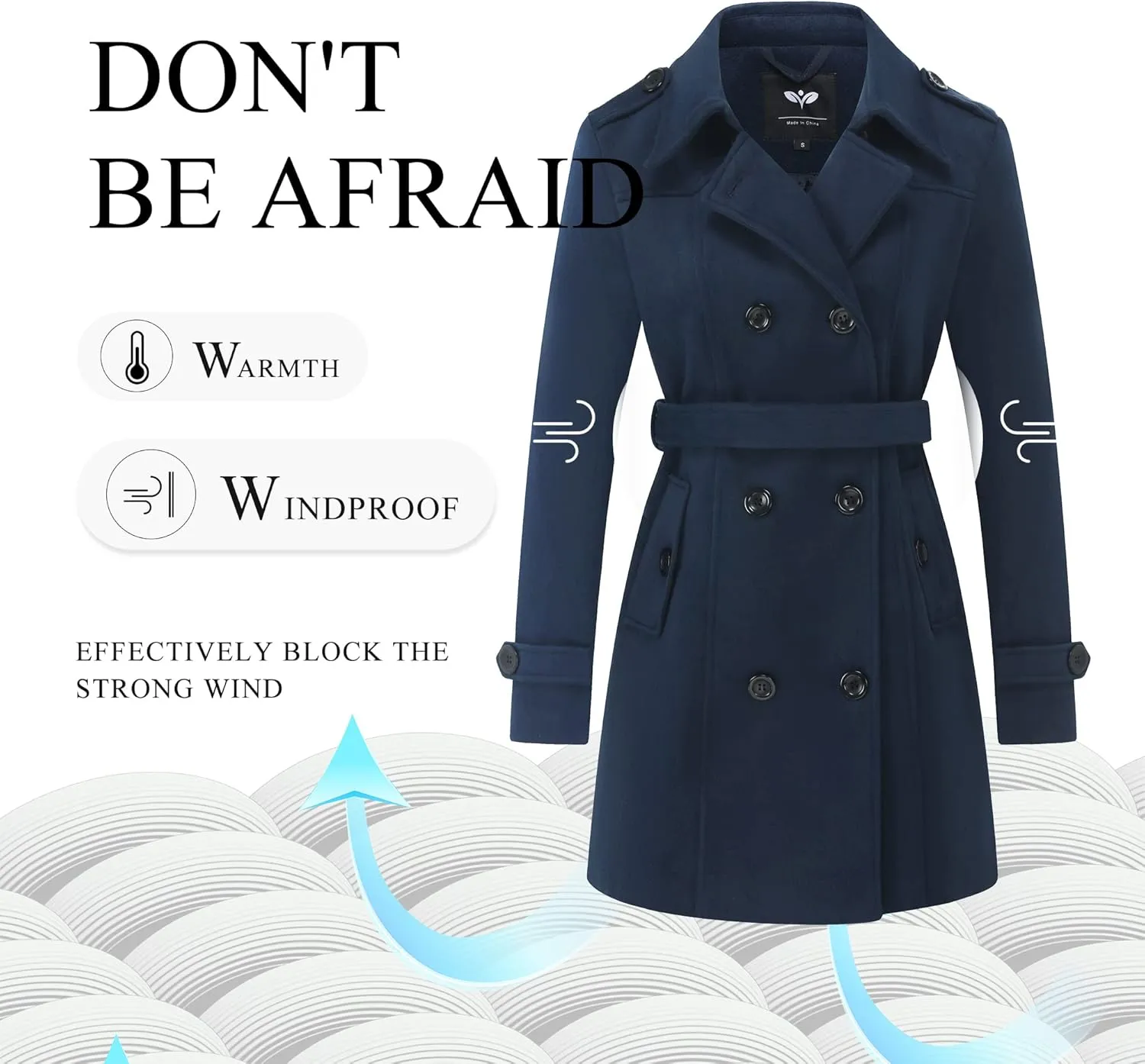 GGleaf Women's Classic Double Breasted Pea Coat Winter Mid-Long Slim Trench Coat with Belt