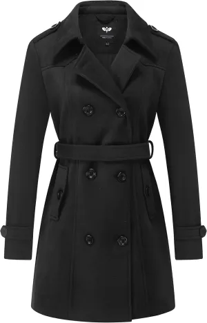 GGleaf Women's Classic Double Breasted Pea Coat Winter Mid-Long Slim Trench Coat with Belt