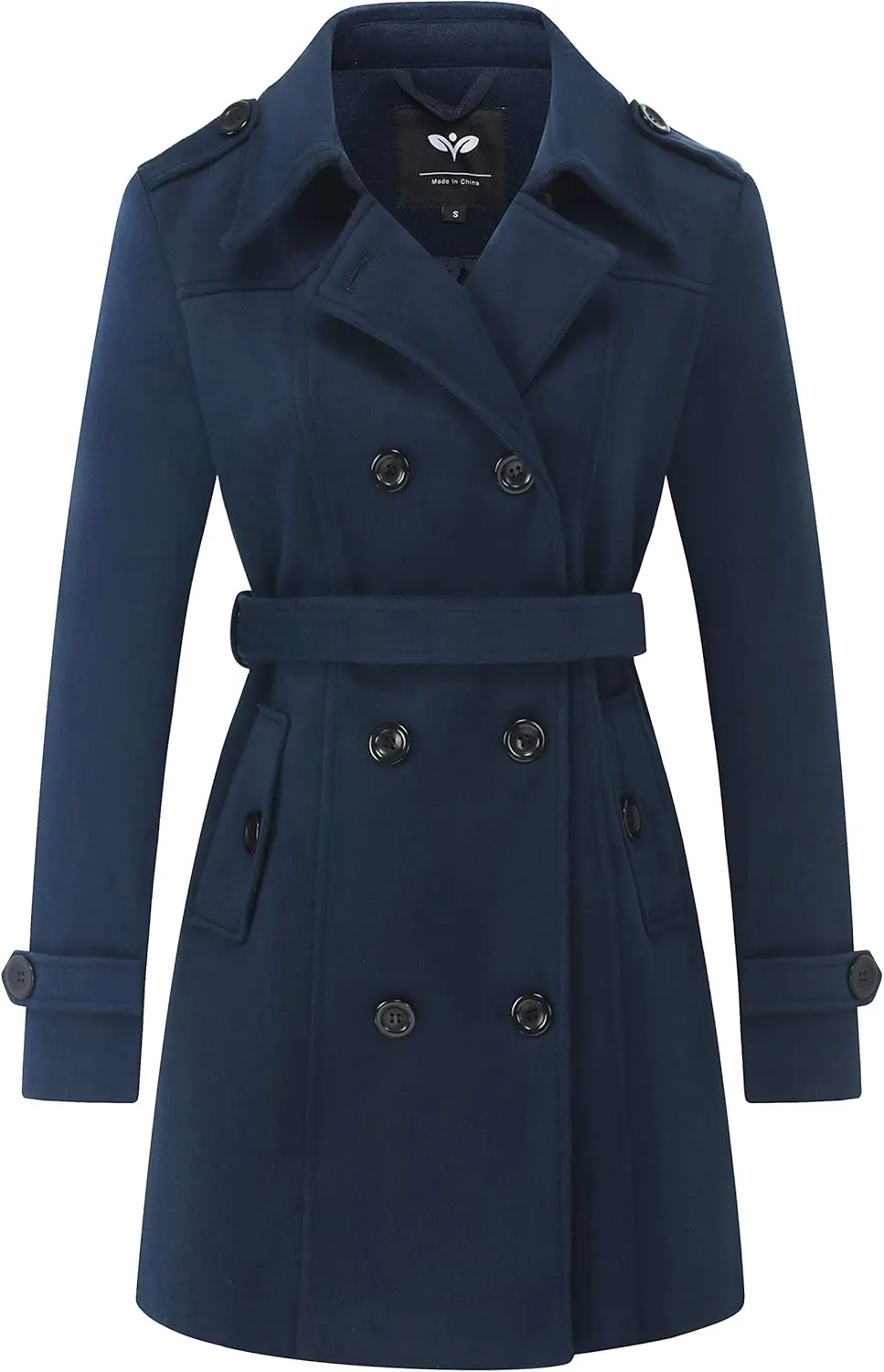 GGleaf Women's Classic Double Breasted Pea Coat Winter Mid-Long Slim Trench Coat with Belt
