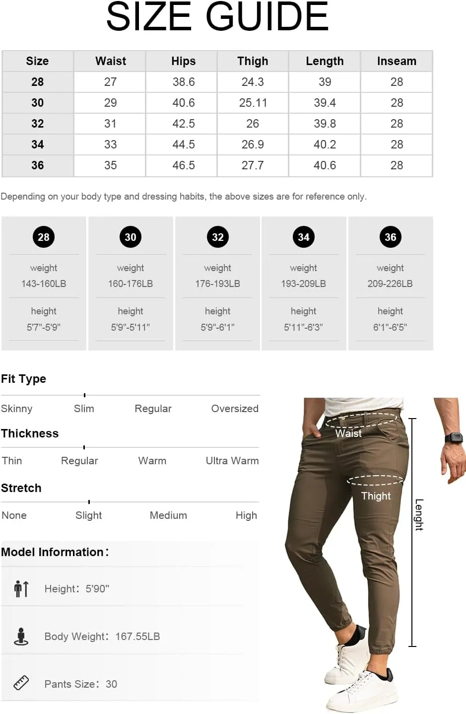 GINGTTO Men's 4-Way Stretch Slim Tapered Fit Golf Joggers - 28" Inseam Nylon