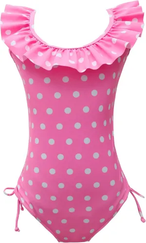Girls Kids Bathing Suits Polka Dot Simplified/Long Sleeve Daisy Beach Sport 1-Piece Swimsuit(FBA)
