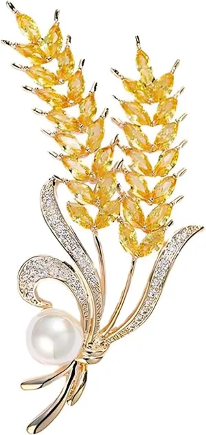 Golden Wheat Ear Brooch, high-end Water Diamond Brooch, Women's Autumn and Winter Personality, Simple Barley Suit, Chest Flower Accessory