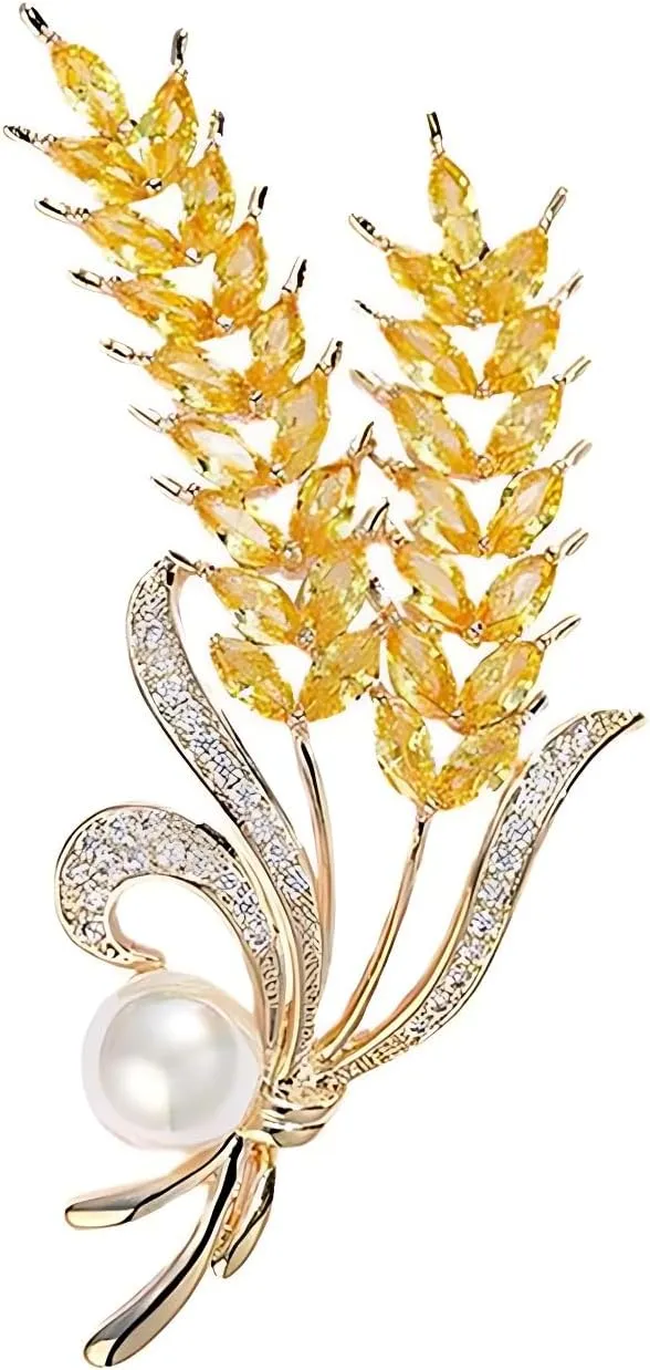 Golden Wheat Ear Brooch, high-end Water Diamond Brooch, Women's Autumn and Winter Personality, Simple Barley Suit, Chest Flower Accessory