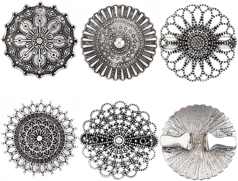 GORGECRAFT 5 Styles Round Vintage Cardigan Clips Dress Cinch Clips Set Flower Retro Brooch Sweater Shawl Collar Clasps Badges Waist Tightening Brooch for Scarf Cape Cloak Women Wearing Antique Silver