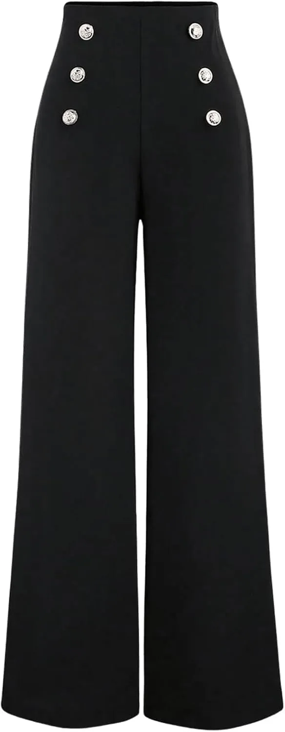 GORGLITTER Women's High Waist Dress Pants Button Up Wide Leg Long Pants