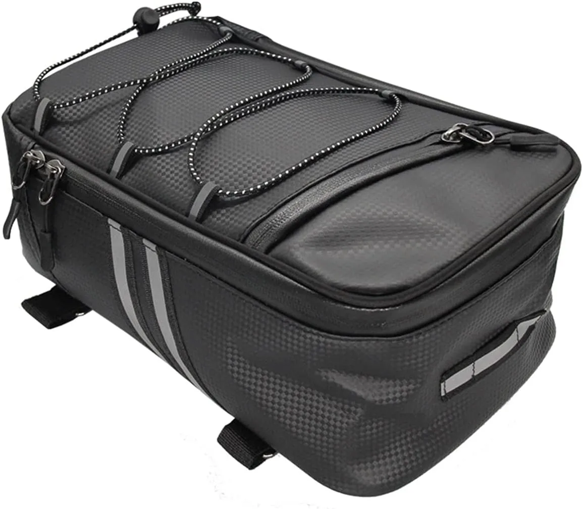 GOTOTOP Bike Rear Pannier Bag, 9L PU Leather Trunk Cycling Back Seat Cargo Carrier Storage Pouch with Reflective Straps and Adjustable Cord Backseat Storage Luggage