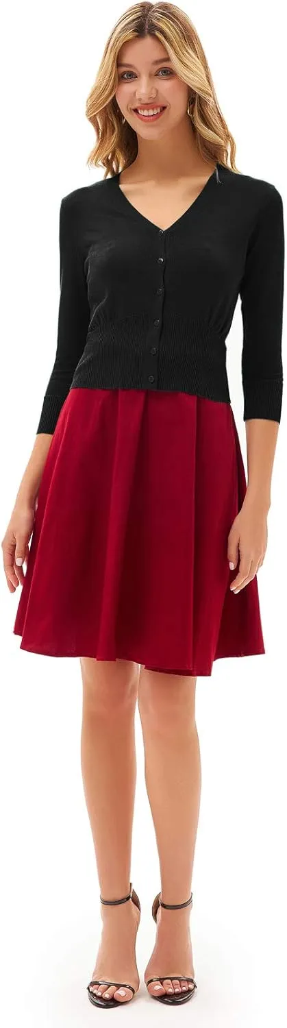 GRACE KARIN Women's Cropped Cardigan V-Neck Button Down Open Front Ribbed Knit Shrug Sweater