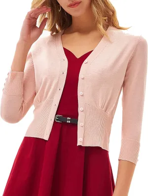 GRACE KARIN Women's Cropped Cardigan V-Neck Button Down Open Front Ribbed Knit Shrug Sweater