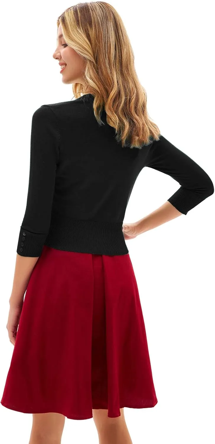 GRACE KARIN Women's Cropped Cardigan V-Neck Button Down Open Front Ribbed Knit Shrug Sweater