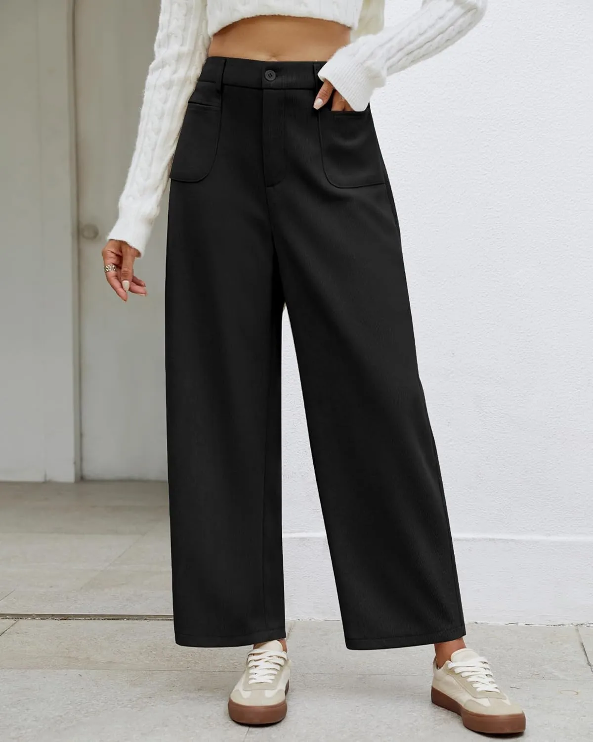 GRAPENT Barrel Pants for Women High Waisted Corduroy Elastic Waist Trendy Loose Casual Fall Trousers Pants with Pockets