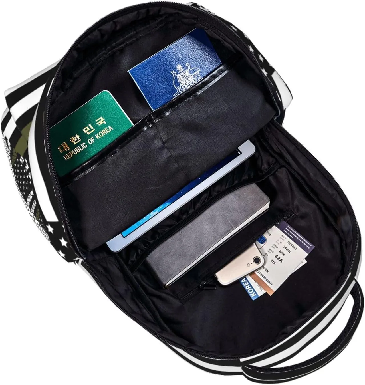 Green Line American Flag Backpack Casual Pack Bag Laptop Backpack With Side Pocket Front Zipper Pocket Bookpack Travel Daypack Picnic Rucksack