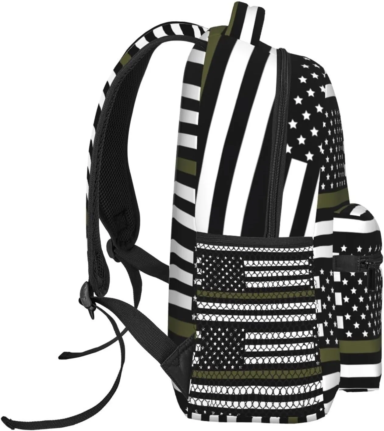 Green Line American Flag Backpack Casual Pack Bag Laptop Backpack With Side Pocket Front Zipper Pocket Bookpack Travel Daypack Picnic Rucksack