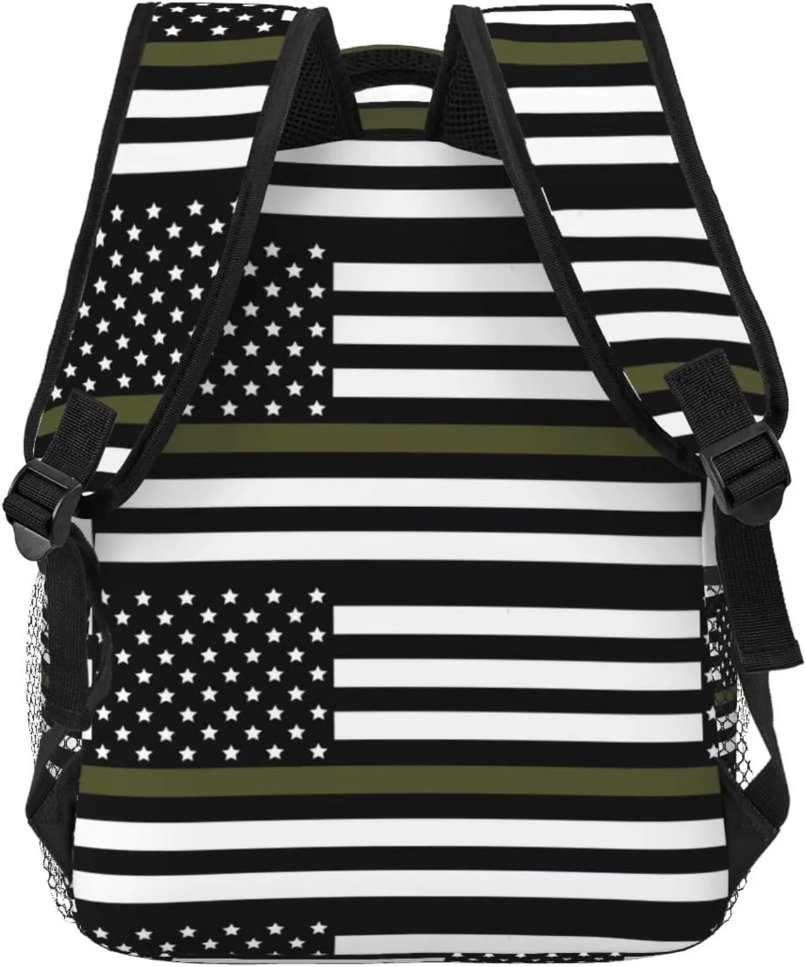 Green Line American Flag Backpack Casual Pack Bag Laptop Backpack With Side Pocket Front Zipper Pocket Bookpack Travel Daypack Picnic Rucksack