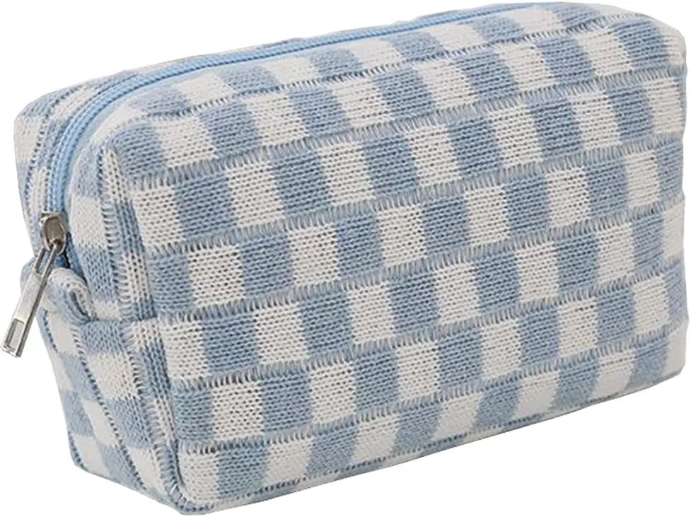 Grid Makeup Organizer Bag Checkered Cosmetic Pouch Pencil Case Travel Toiletry Bag Brush Storage Bag Knit Makeup Bag