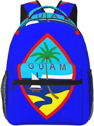 Guam Flag Backpack Casual Pack Bag Laptop Backpack With Side Pocket Front Zipper Pocket Bookpack Travel Daypack Picnic Rucksack