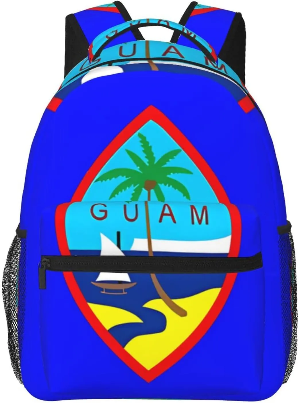 Guam Flag Backpack Casual Pack Bag Laptop Backpack With Side Pocket Front Zipper Pocket Bookpack Travel Daypack Picnic Rucksack