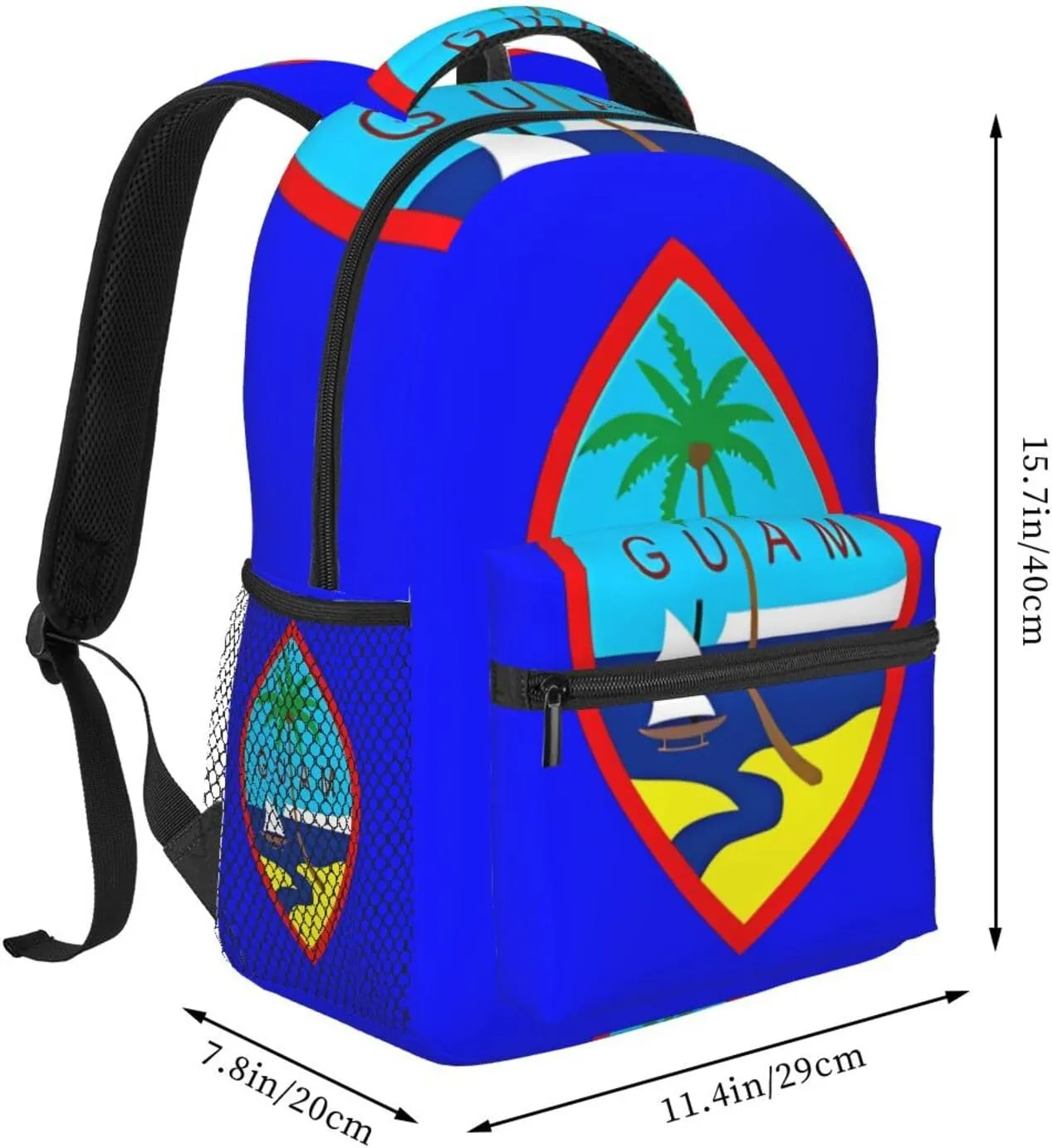 Guam Flag Backpack Casual Pack Bag Laptop Backpack With Side Pocket Front Zipper Pocket Bookpack Travel Daypack Picnic Rucksack