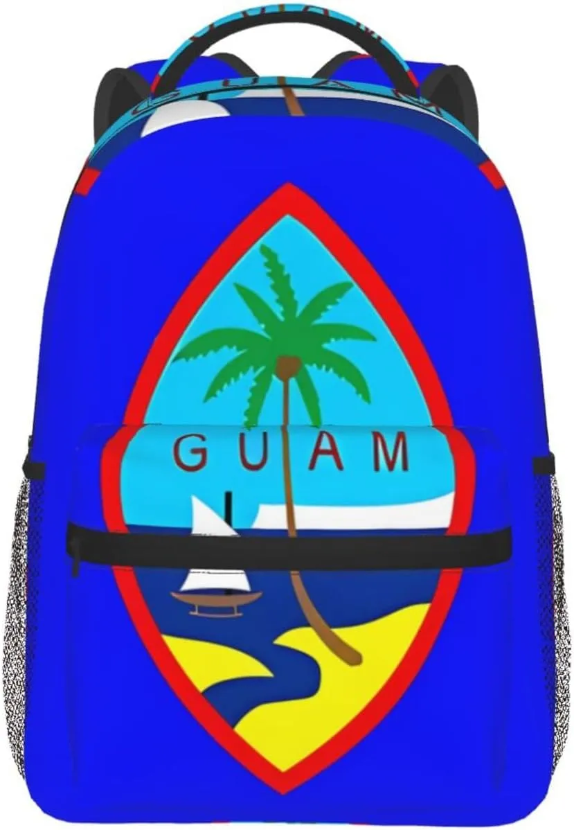 Guam Flag Backpack Casual Pack Bag Laptop Backpack With Side Pocket Front Zipper Pocket Bookpack Travel Daypack Picnic Rucksack