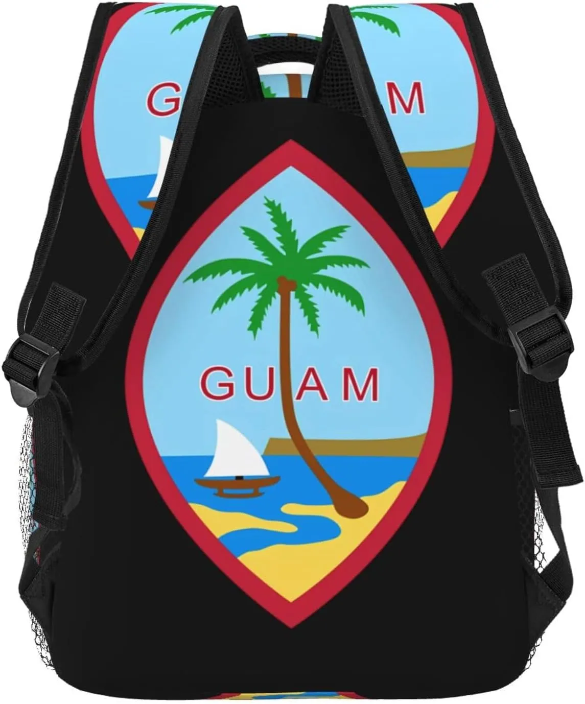 Guam Island Flag Backpack Casual Pack Bag Laptop Backpack With Side Pocket Front Zipper Pocket Bookpack Travel Daypack Picnic Rucksack