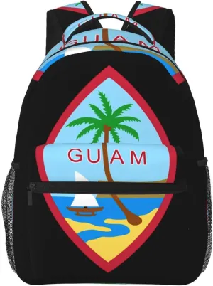 Guam Island Flag Backpack Casual Pack Bag Laptop Backpack With Side Pocket Front Zipper Pocket Bookpack Travel Daypack Picnic Rucksack