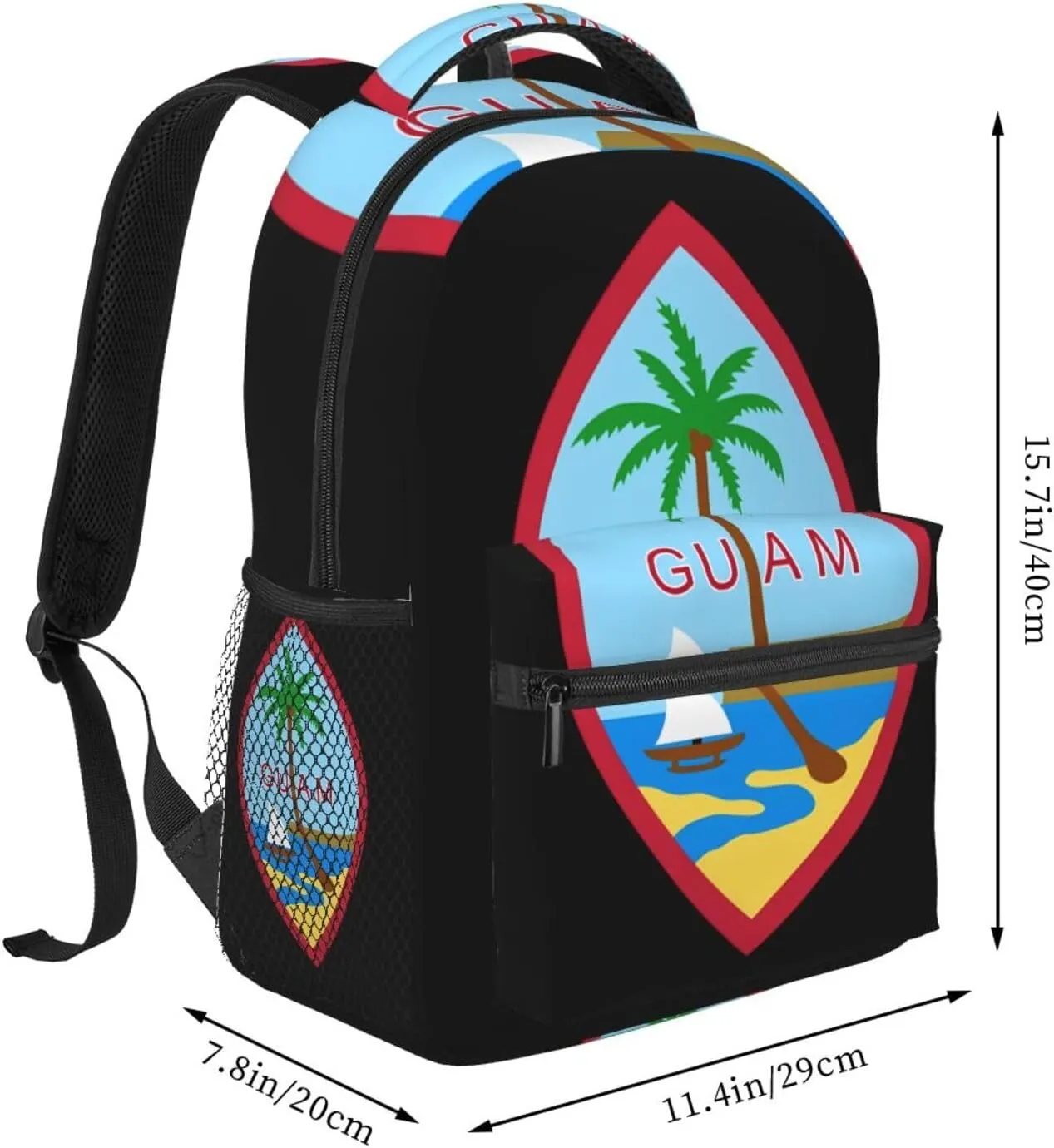 Guam Island Flag Backpack Casual Pack Bag Laptop Backpack With Side Pocket Front Zipper Pocket Bookpack Travel Daypack Picnic Rucksack