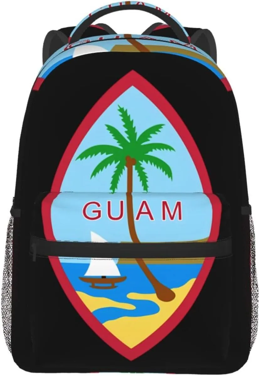 Guam Island Flag Backpack Casual Pack Bag Laptop Backpack With Side Pocket Front Zipper Pocket Bookpack Travel Daypack Picnic Rucksack