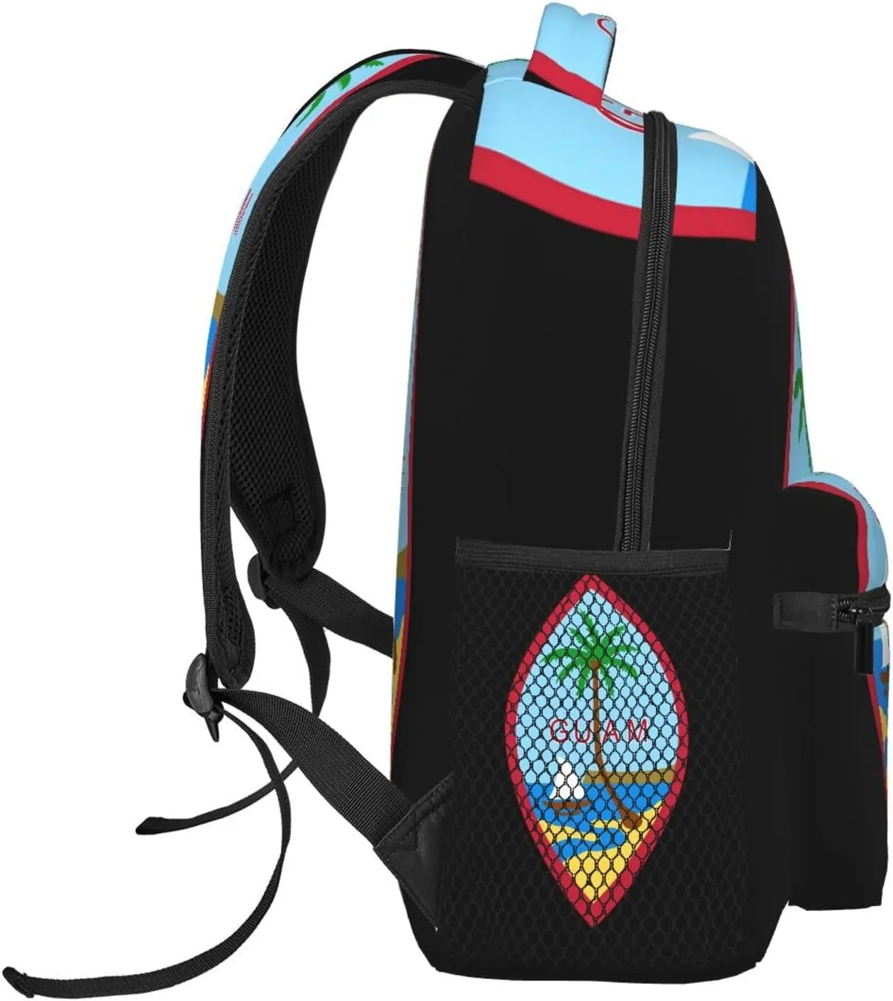 Guam Island Flag Backpack Casual Pack Bag Laptop Backpack With Side Pocket Front Zipper Pocket Bookpack Travel Daypack Picnic Rucksack