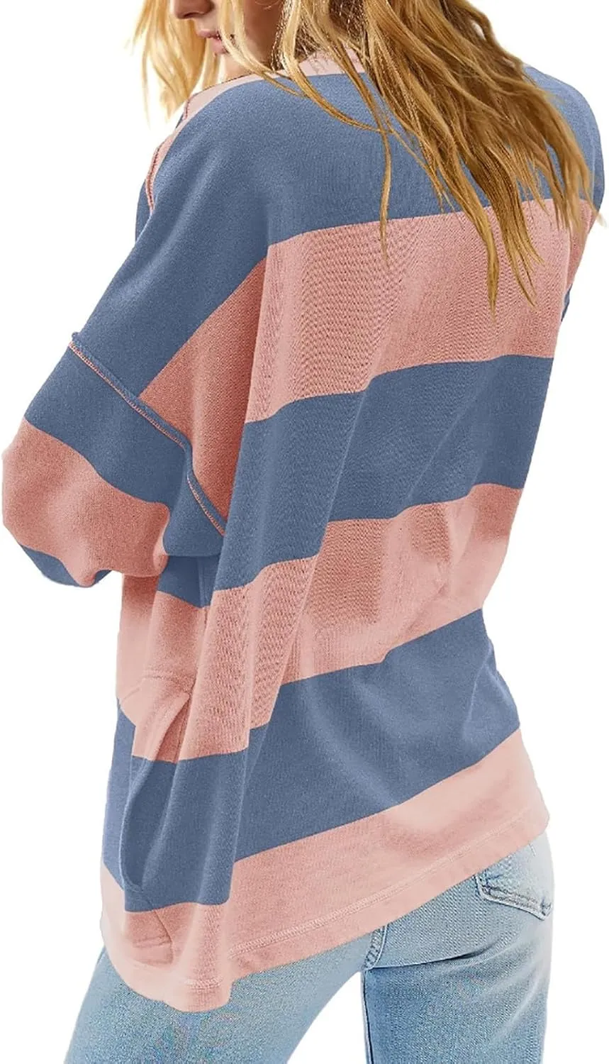 Gumipy Quarter Zip Pullover Women Stripe Stand Collar Half Zip Pullover Y2K 3/4 Long Sleeve Reverse Seam Oversized Sweatshirt