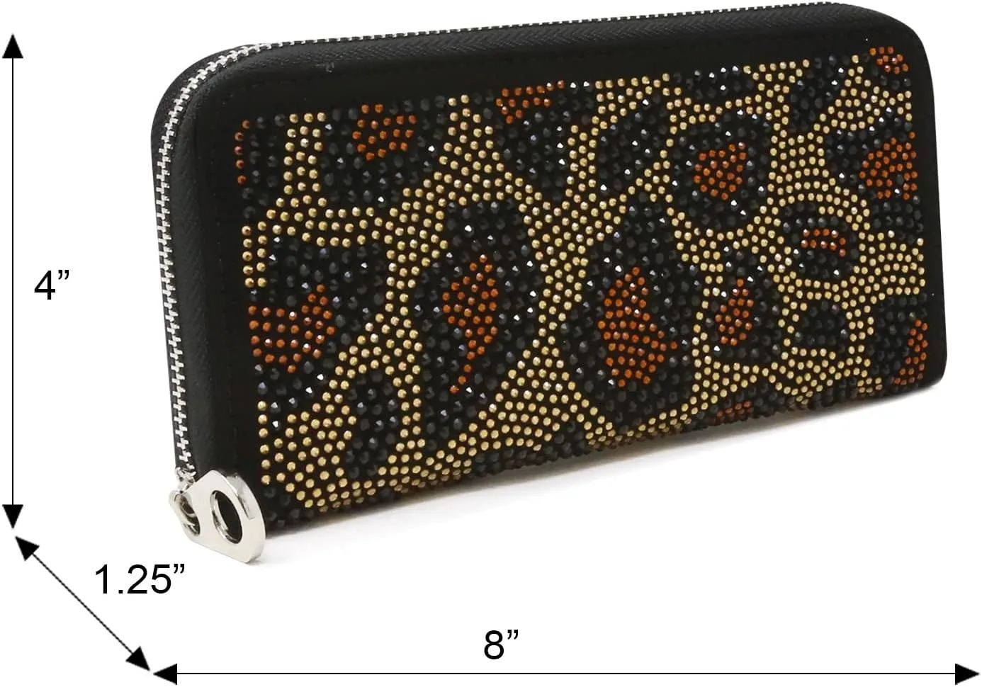 HANDBAG EXPRESS Rhinestone Bling Small Accordion Wallet Vegan Leather for Women for Cash Coin (7340-BK (Leopard))