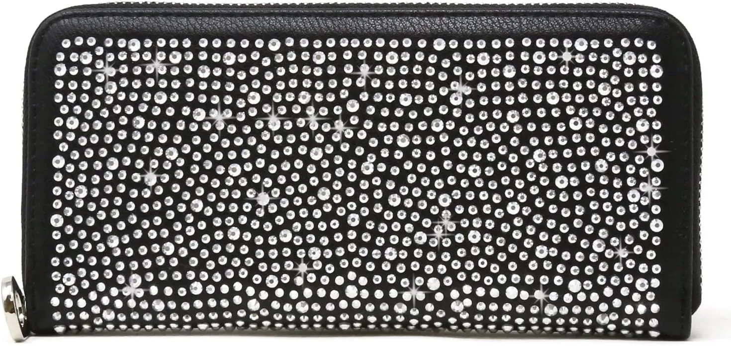 HANDBAG EXPRESS Rhinestone Bling Small Accordion Wallet Vegan Leather for Women for Cash Coin (7343-BK (Bling Black))