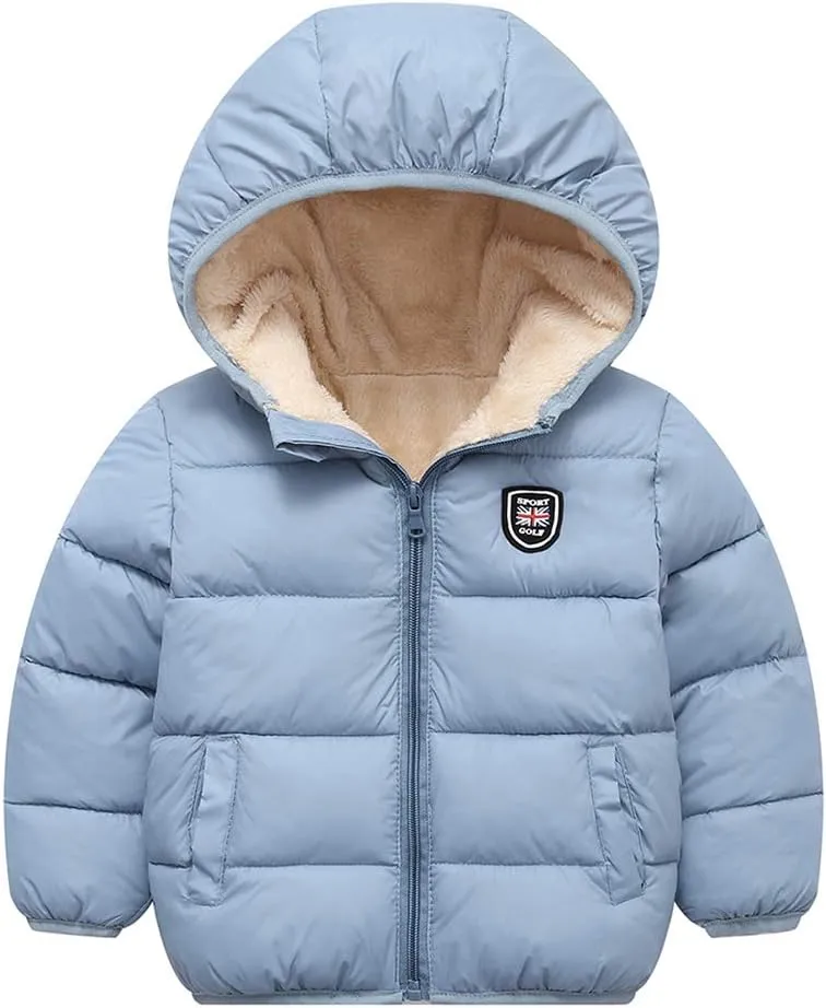 Happy Cherry Boys Girls Winter Thick Jacket Warm Fleece Fur Lining Zipper Hooded Windproof Coat Outwear for 1-7 Years