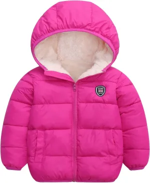 Happy Cherry Boys Girls Winter Thick Jacket Warm Fleece Fur Lining Zipper Hooded Windproof Coat Outwear for 1-7 Years
