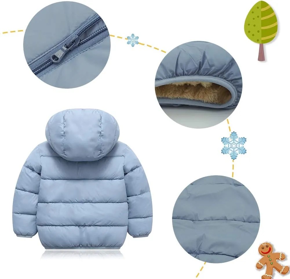 Happy Cherry Boys Girls Winter Thick Jacket Warm Fleece Fur Lining Zipper Hooded Windproof Coat Outwear for 1-7 Years