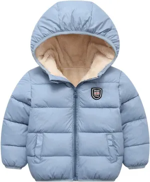 Happy Cherry Boys Girls Winter Thick Jacket Warm Fleece Fur Lining Zipper Hooded Windproof Coat Outwear for 1-7 Years