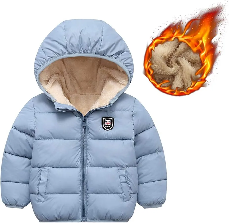 Happy Cherry Boys Girls Winter Thick Jacket Warm Fleece Fur Lining Zipper Hooded Windproof Coat Outwear for 1-7 Years