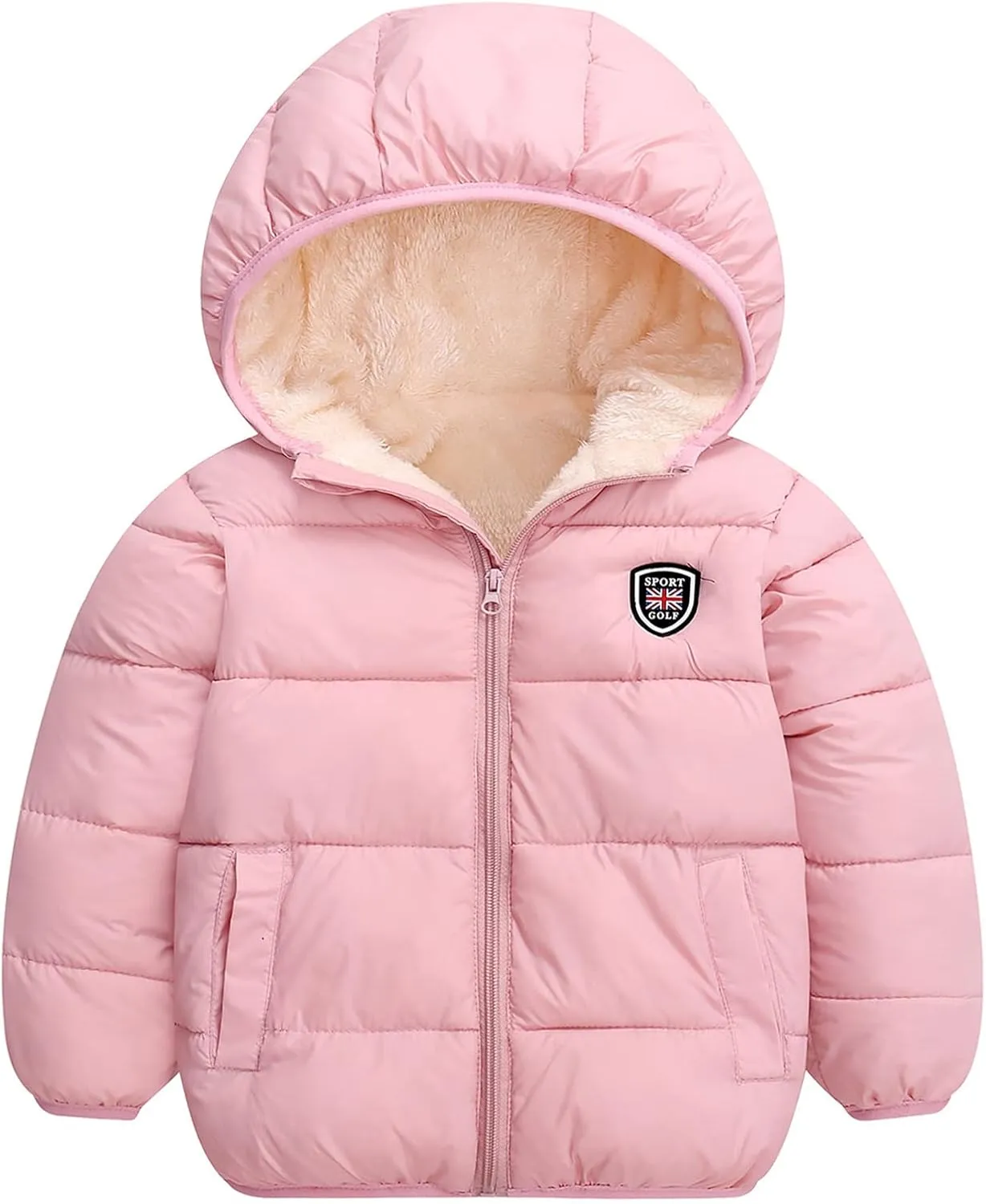 Happy Cherry Boys Girls Winter Thick Jacket Warm Fleece Fur Lining Zipper Hooded Windproof Coat Outwear for 1-7 Years