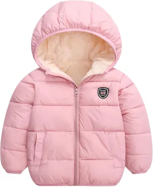 Happy Cherry Boys Girls Winter Thick Jacket Warm Fleece Fur Lining Zipper Hooded Windproof Coat Outwear for 1-7 Years