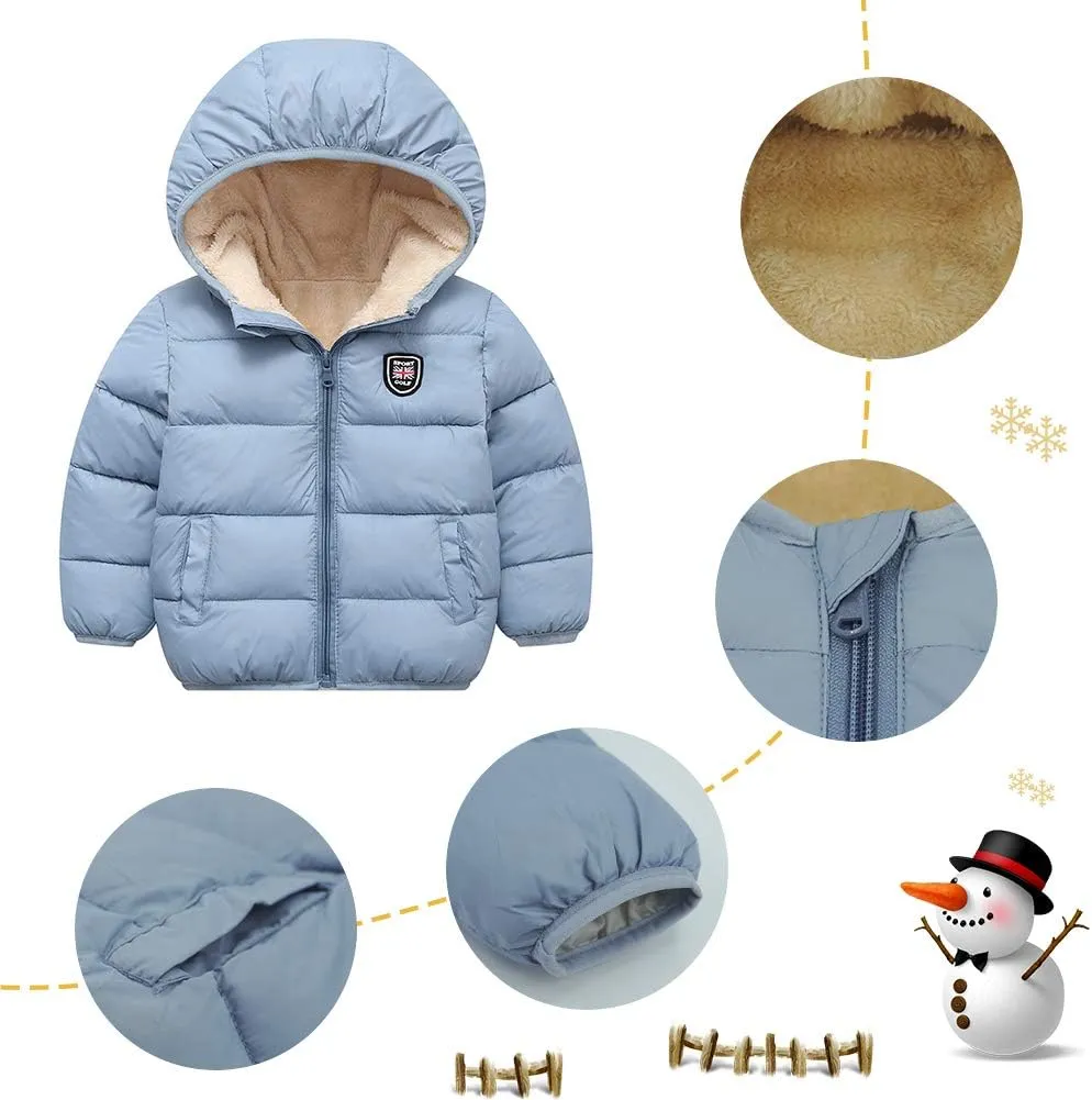 Happy Cherry Boys Girls Winter Thick Jacket Warm Fleece Fur Lining Zipper Hooded Windproof Coat Outwear for 1-7 Years