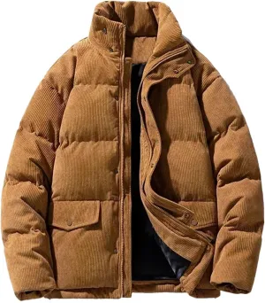 Hgvcfcv Men's Corduroy Cotton-Padded Loose Casual Thick Warm Coat Cargo Jacket