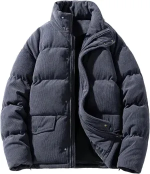 Hgvcfcv Men's Corduroy Cotton-Padded Loose Casual Thick Warm Coat Cargo Jacket
