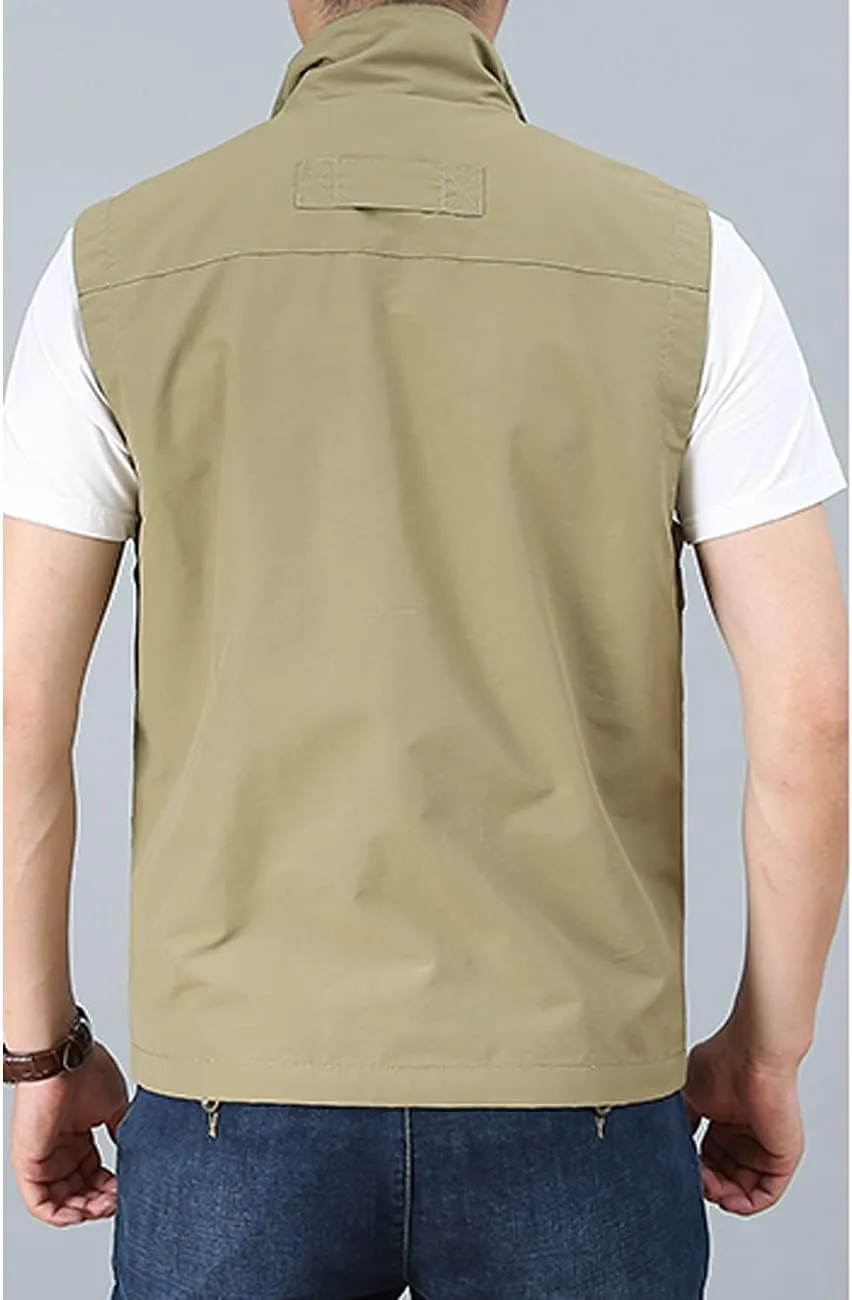 Hixiaohe Men's Casual Lightweight Outdoor Vest Work Fish Photo Travel Golf Vest Zip up Sleeveless Jacket with Pockets