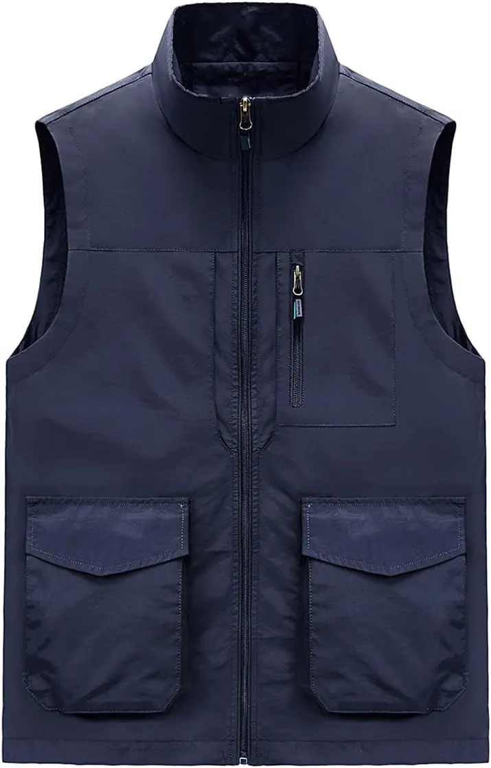 Hixiaohe Men's Casual Lightweight Outdoor Vest Work Fish Photo Travel Golf Vest Zip up Sleeveless Jacket with Pockets